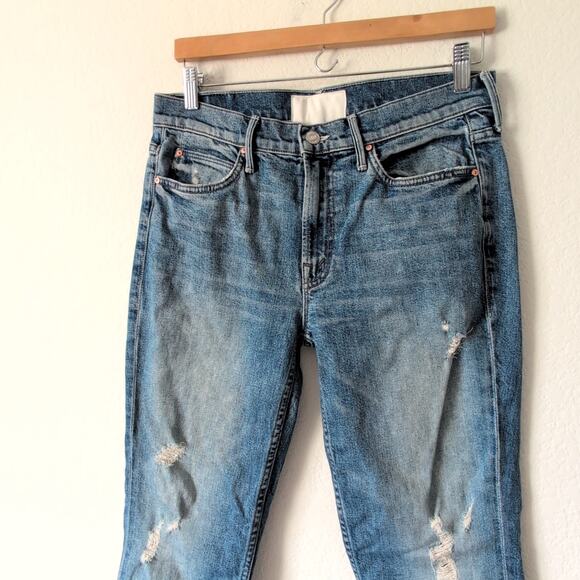 MOTHER Denim The Flirt Jeans High Rise Size 27 Cold Feet Fray Distressed Taper - Picture 9 of 11